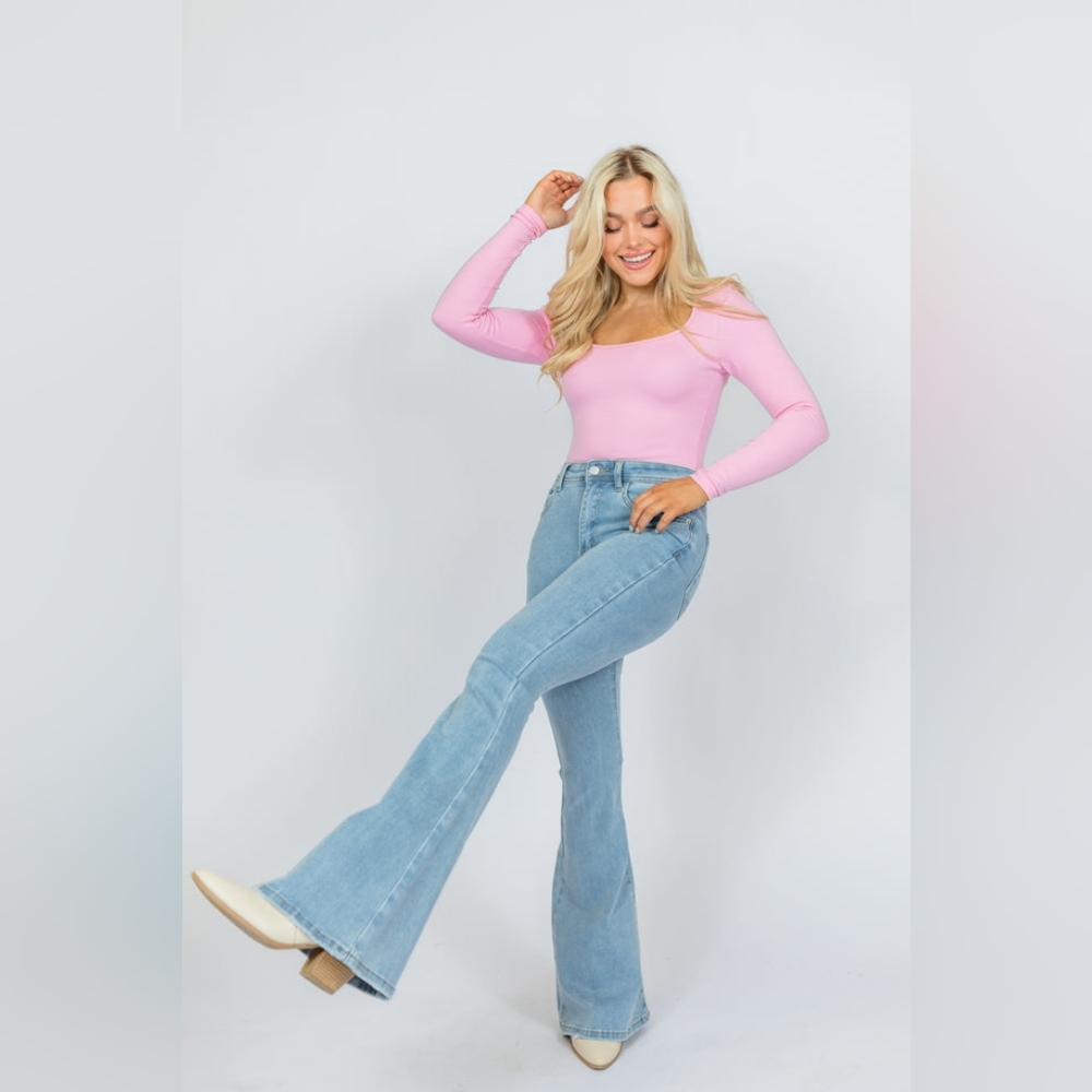 Pink Lily Light Wash Stretch Flare Jeans